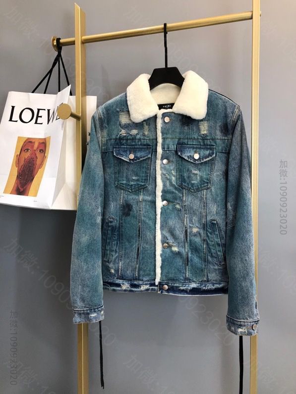 AMIRI 重磅极奢毒物牛仔洗水外壳澳洲羊皮毛一体