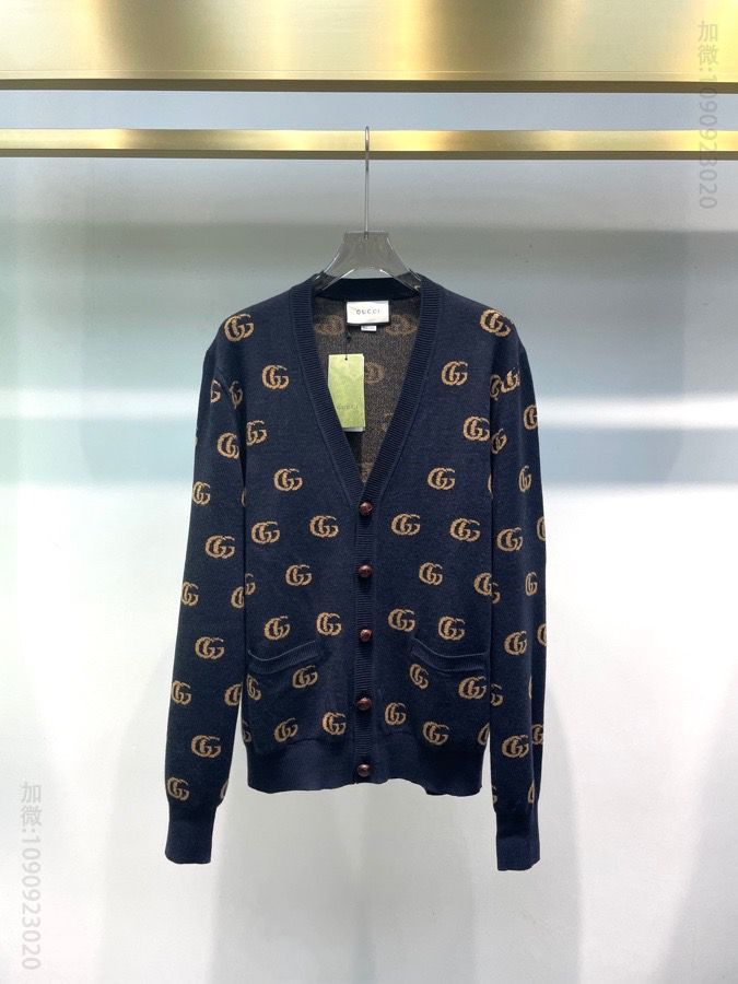 Gcci 金色双G满身提花羊毛开衫