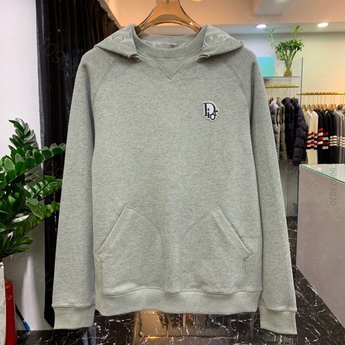 Dior 超大版型连帽运动衫灰色棉质起绒面料 Oblique 印花卫衣