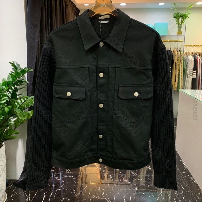 Dior黑色棉质牛仔布拼接羊毛牛仔外套