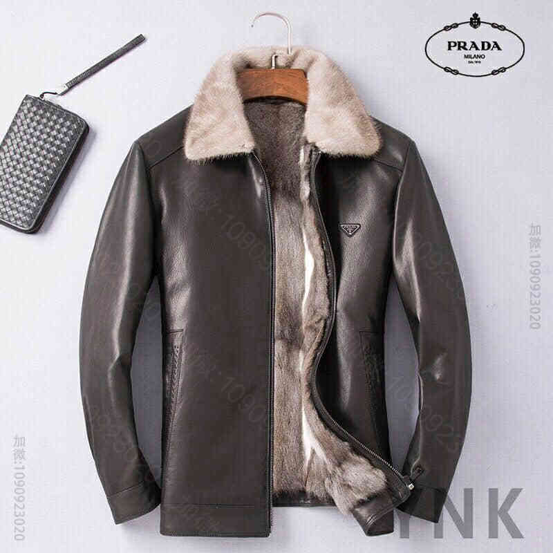 Prada/普拉达土耳其进口羊皮皮毛二体灰貂毛毛领