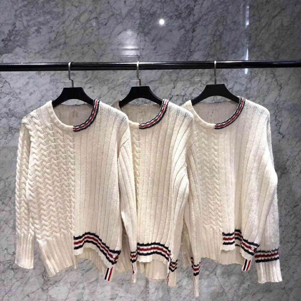 TB汤姆布朗Thom Browne 秋冬新品三色下摆不规则套头羊绒毛衣