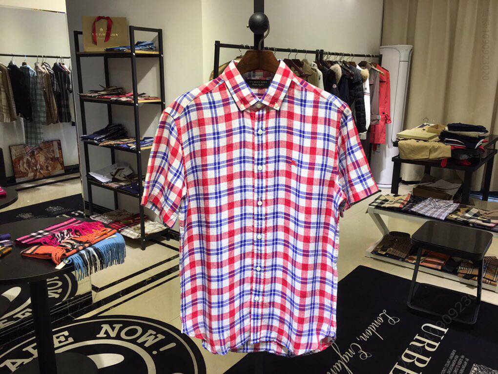 Burberry 男士经典格子短袖衬衫2023春夏新款