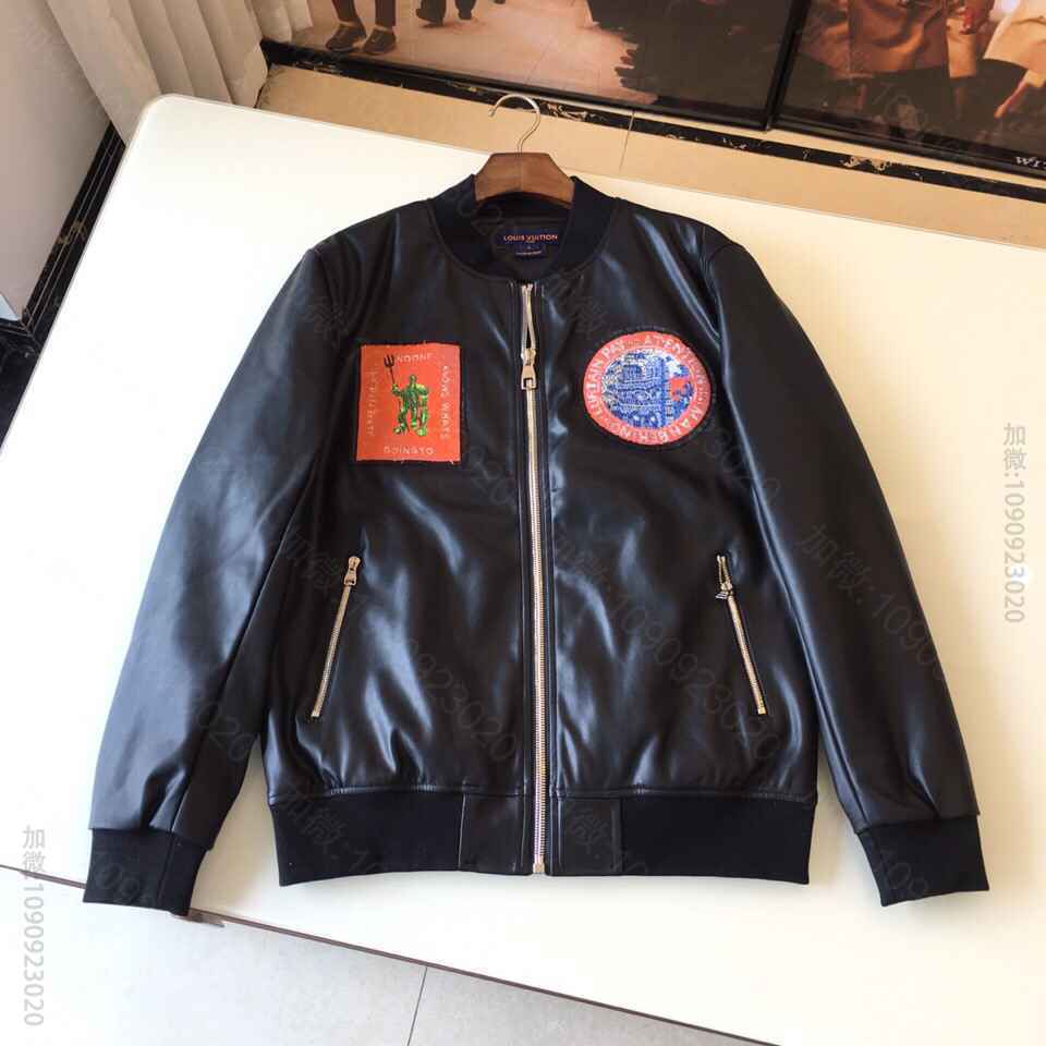 男装秋冬新款LV重工手工珠片爆款皮衣