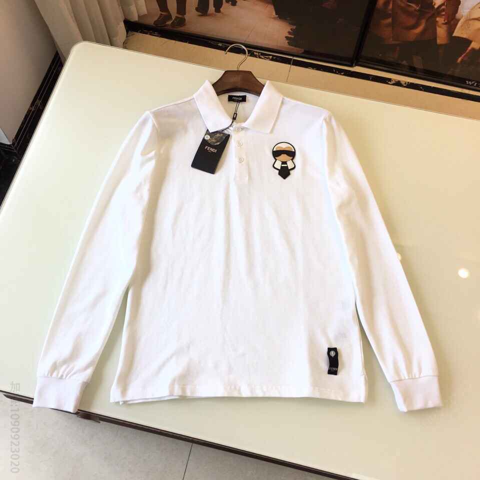 芬迪男装秋冬新款上市经典小怪兽标志商务休闲长袖Polo