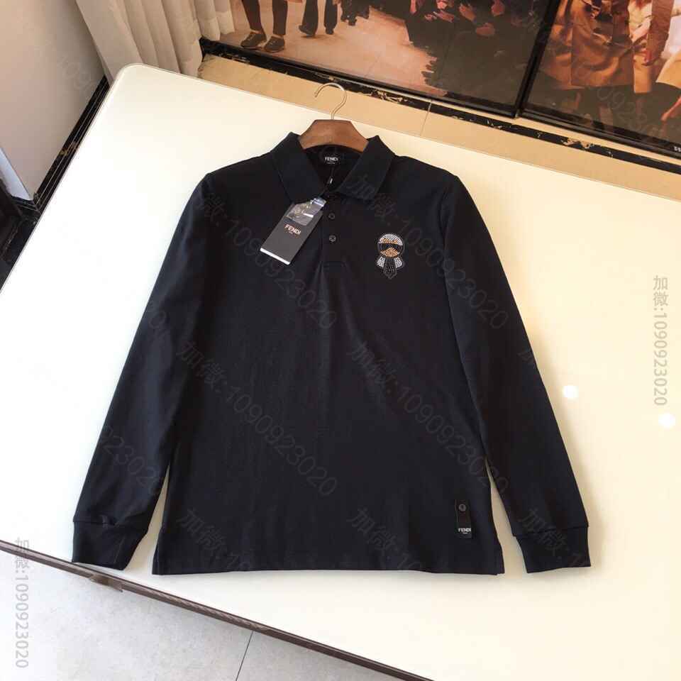 芬迪男装秋冬新款上市经典小怪兽标志商务休闲长袖Polo