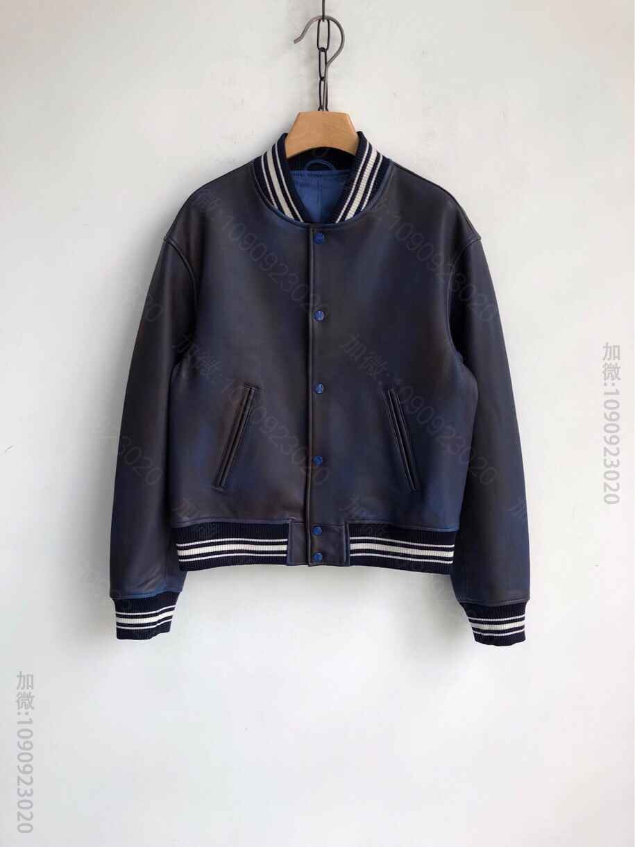 爆款 P情侣款重工擦色惊艳做旧小羊皮棒球服夹克