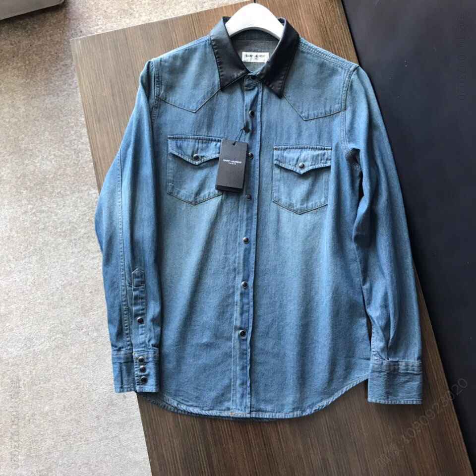 SLP 皮革领牛仔衬衣