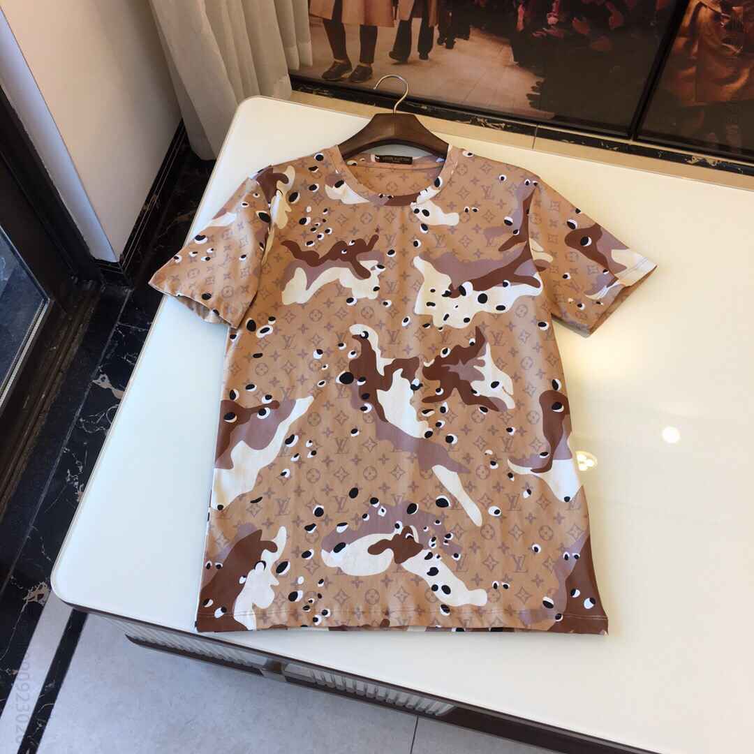 LV 2023 S/S春夏 迷彩logo品牌字母康丽百万印花机数码印花短袖