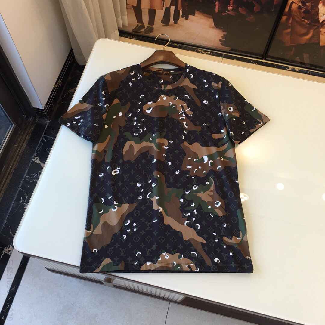 LV 2023 S/S春夏 迷彩logo品牌字母康丽百万印花机数码印花短袖