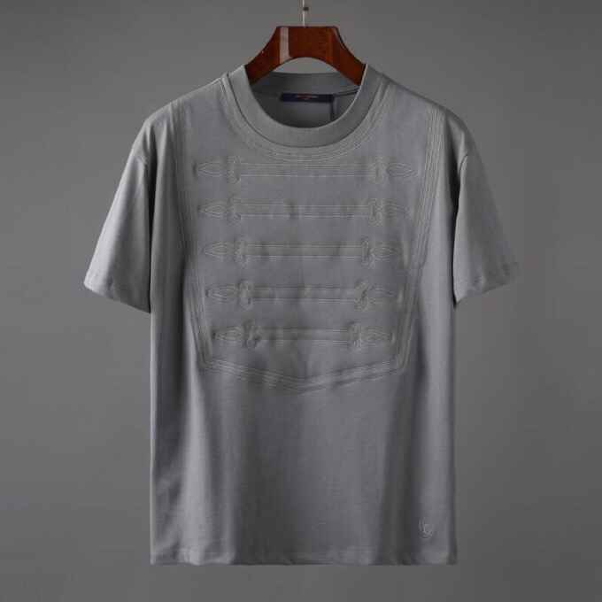 LV 2023 新款立体衬‎垫刺绣纯棉平纹衬领短‎袖T恤