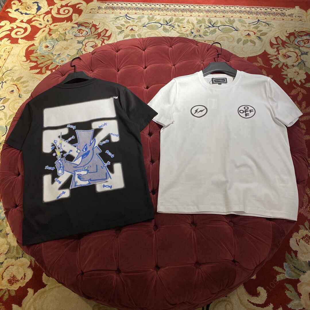 新款 2023 S/S 春‎夏‎ OFF联名款 胸前联‎名标志后副联‎名插画短袖