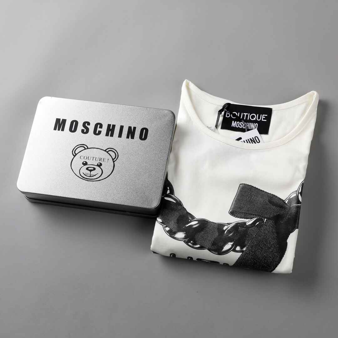 BOUTIQUE MOSCHINO/莫斯奇诺 女‎士蝴蝶结徽标印花平纹T恤 原单潮牌短袖T恤 