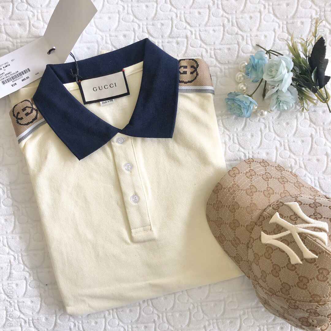 Gucci 2023ss 代‎购级‎别！双‎G互扣式条纹Polo衫