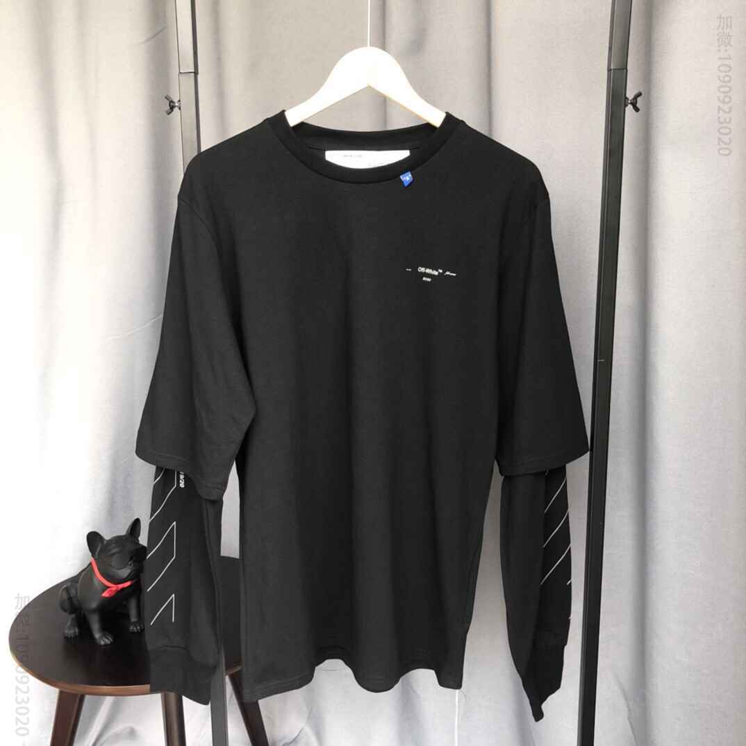 OFF WHITE 2023ss早春 反光残‎缺箭头破损素描线条假两件长袖T恤