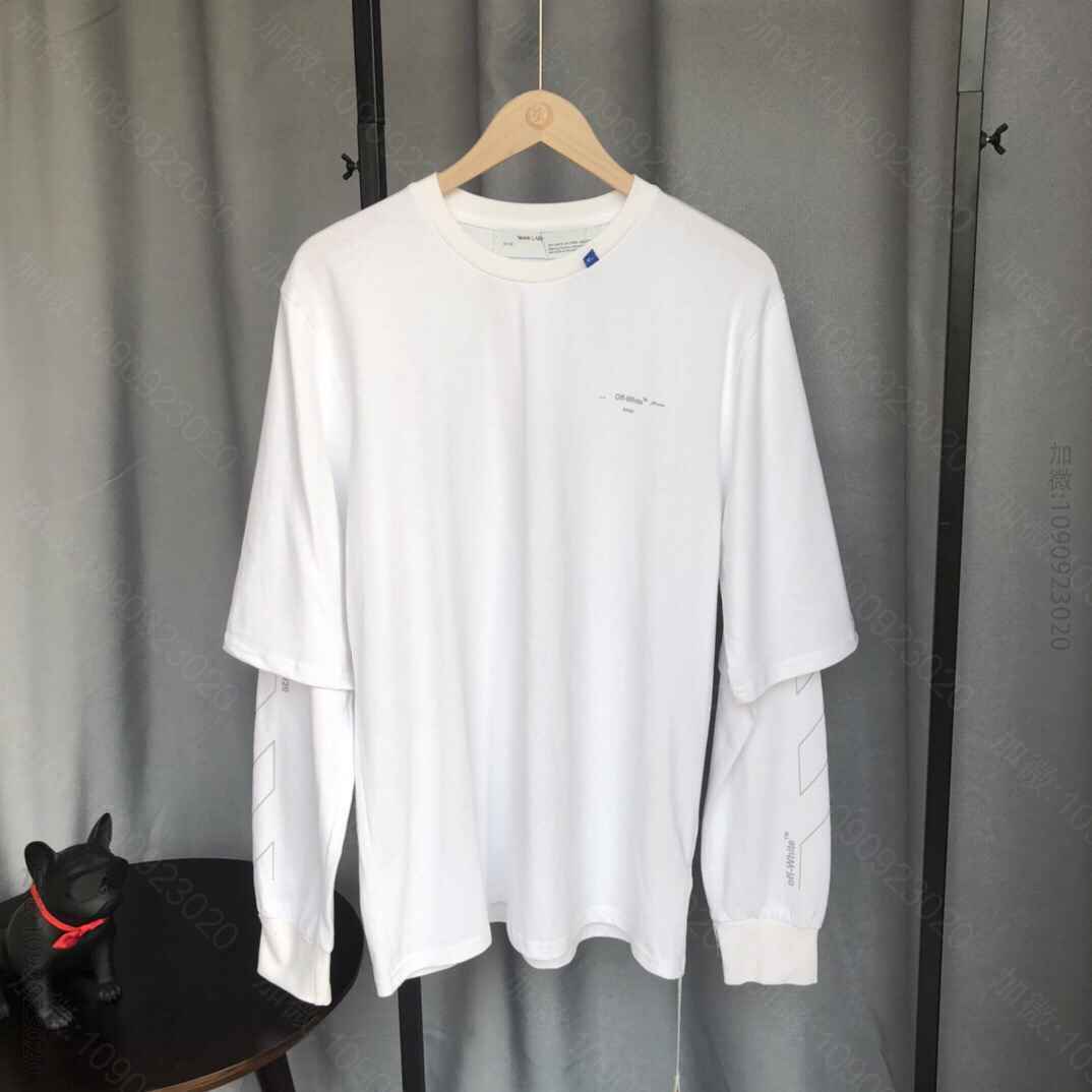 OFF WHITE 2023ss早春 反光残‎缺箭头破损素描线条假两件长袖T...