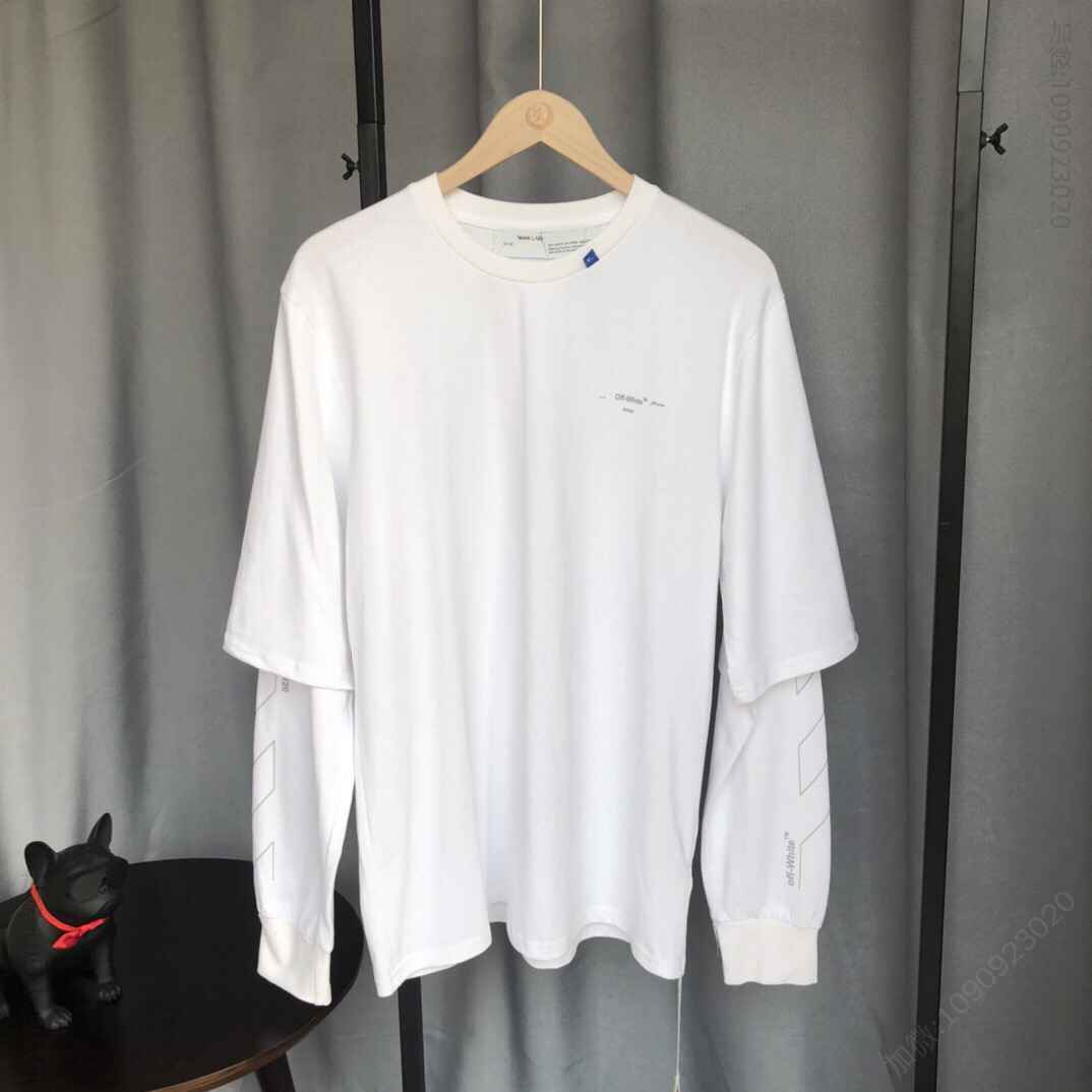 OFF WHITE 2023ss早春 反光残‎缺箭头破损素描线条假两件长袖T恤