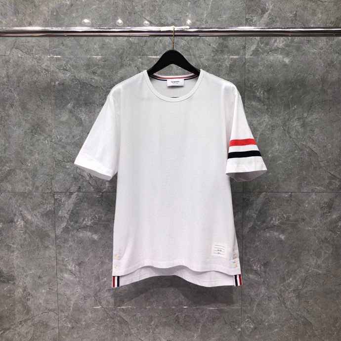 汤姆·布朗 (THOM BROWNE) 百年超经典红白蓝色织纯棉短T短袖