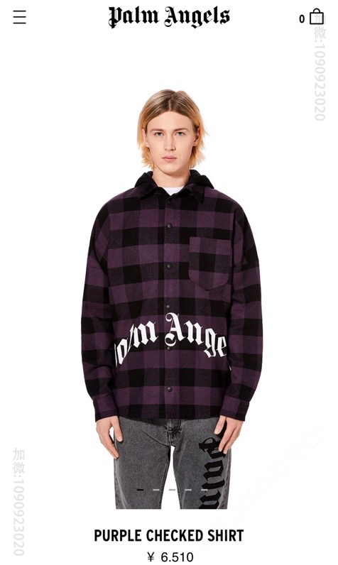 PALM ANGELS 19FW PURPLE CHECKED SHIRT ，超厚格纹外套