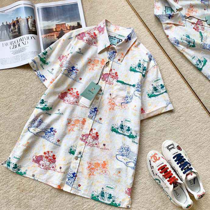 Disney x Gucci超大造型保龄球衫601604 Disney xGucci 2023s迪士尼合作系列亚麻衬衫