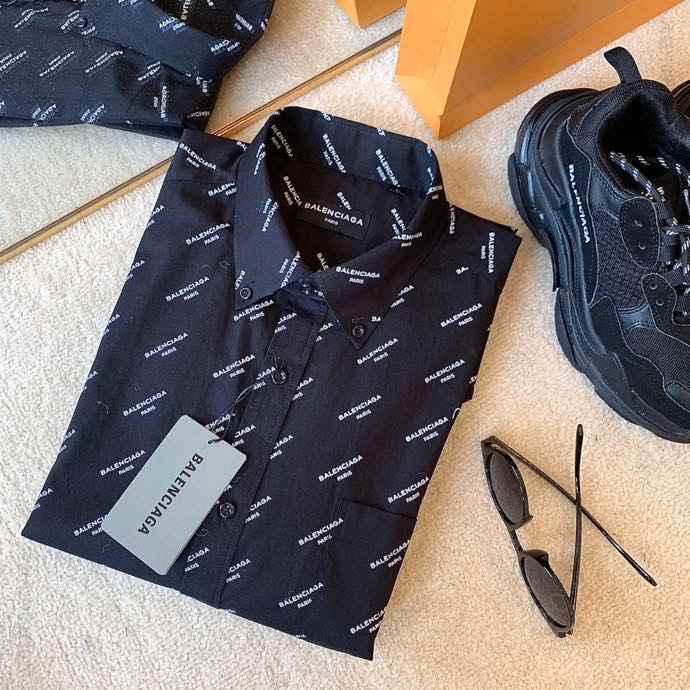 BALENCIAGA 19SS 斜纹LOGO满印弹幕衬衫