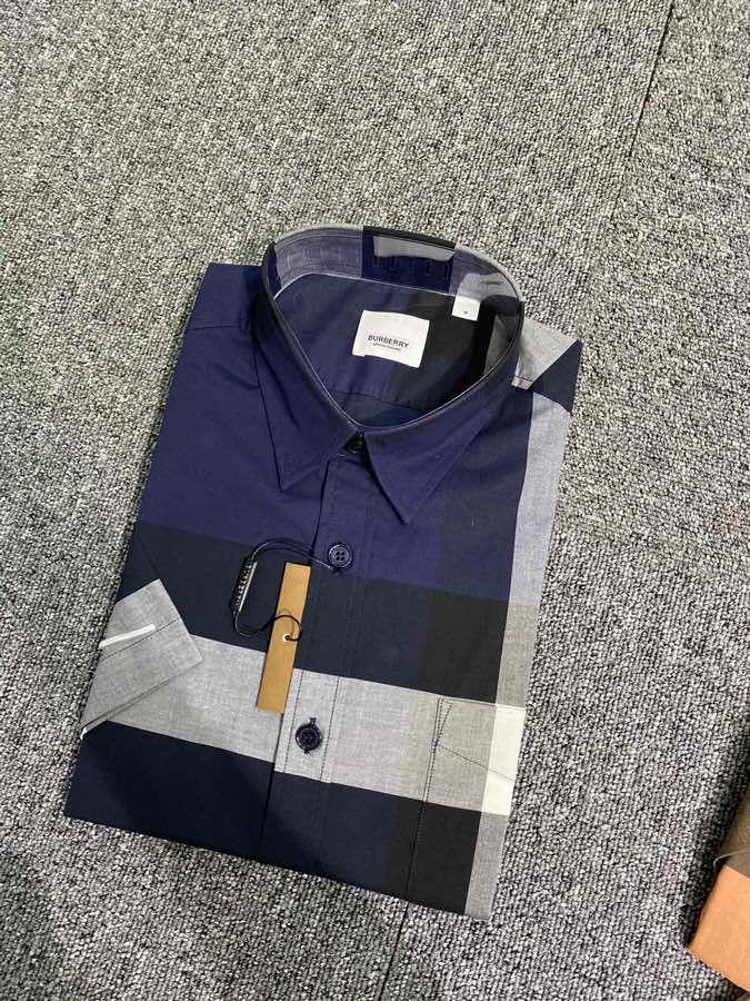 BURBERRY纯棉弹力分解大格短袖衬衫