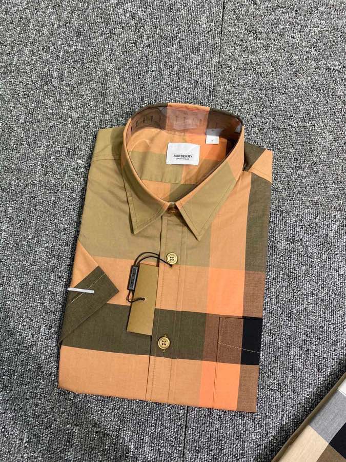BURBERRY纯棉弹力分解大格短袖衬衫