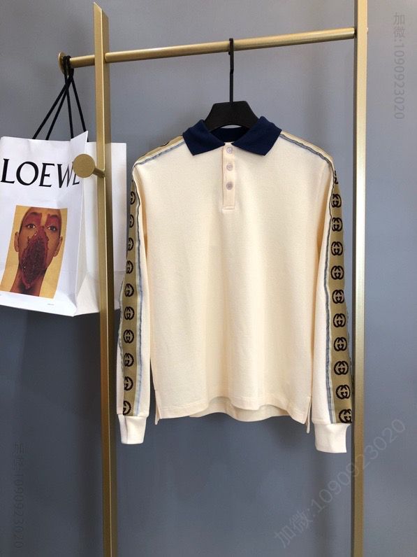GUCCI 2023G网同步系列 反光条GG经典织带设计款长袖翻领POLO衫，