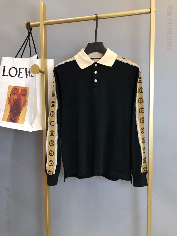 GUCCI 2023G网同步系列 反光条GG经典织带设计款长袖翻领POLO衫