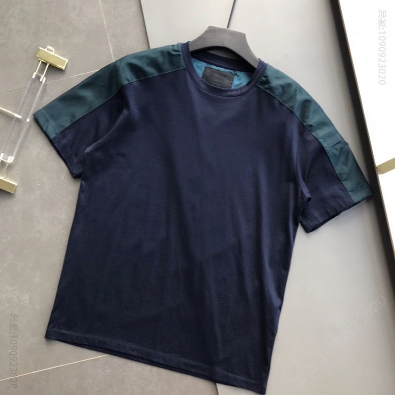 PRADA普拉达新季尼龙纯棉拼色短袖T