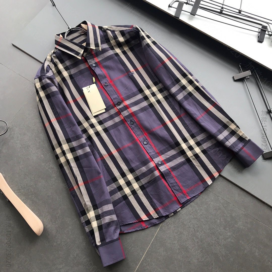 M98906_巴宝莉男装短袖衬衣 bur外包装袋自带（镭射标）新款经典格子条纹衬衫 原单巴宝莉短袖衬衣