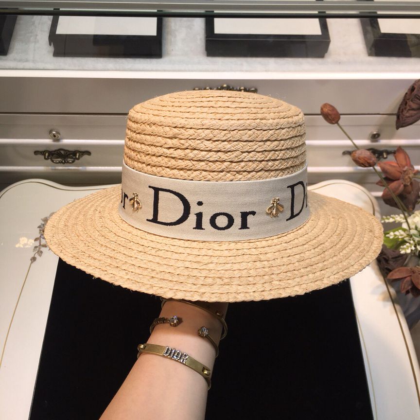 Dior迪奥拉菲草草帽平顶帽