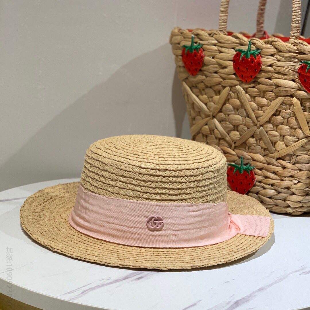 GUCCI古奇拉菲草名媛遮阳帽