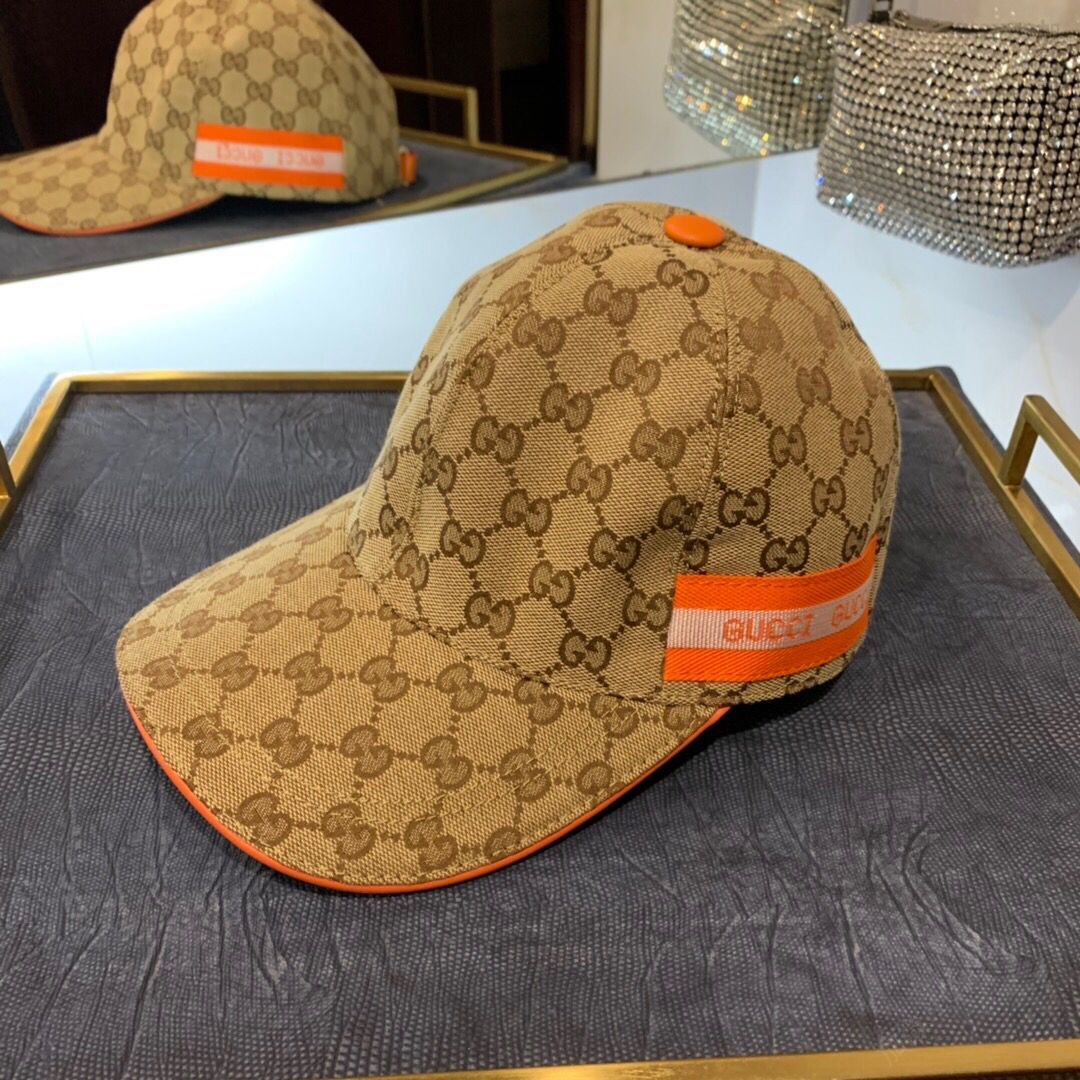 GUCCI古奇原版帆布料+头层牛皮男女通用棒球帽鸭舌帽