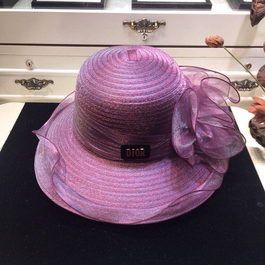 Dior迪奥欧根纱花朵遮阳可折叠渔夫帽