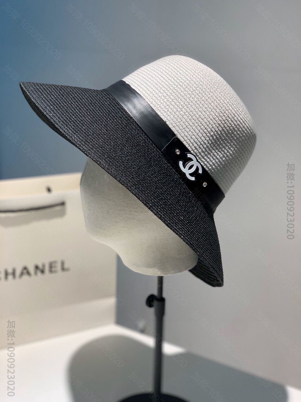 CHANEL香奈儿2023夏季新款双层帽檐拼色草帽