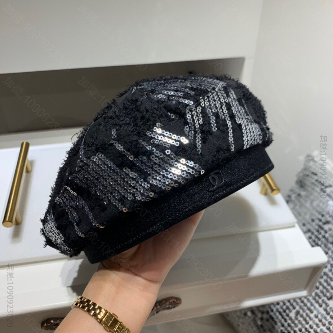 CHANEL香奈儿炫酷珠片点缀八角贝雷帽