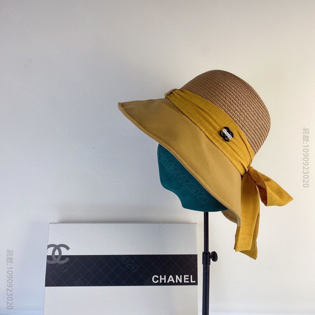 CHANEL香奈儿2023新款拼接款蝴蝶结草编盆帽草帽