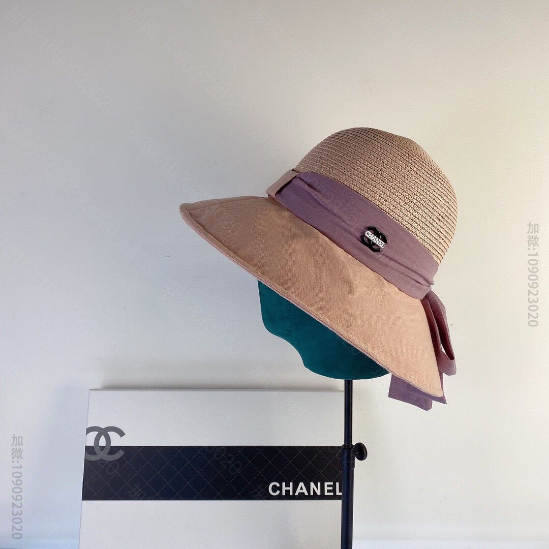 CHANEL香奈儿2023新款拼接款蝴蝶结草编盆帽草帽