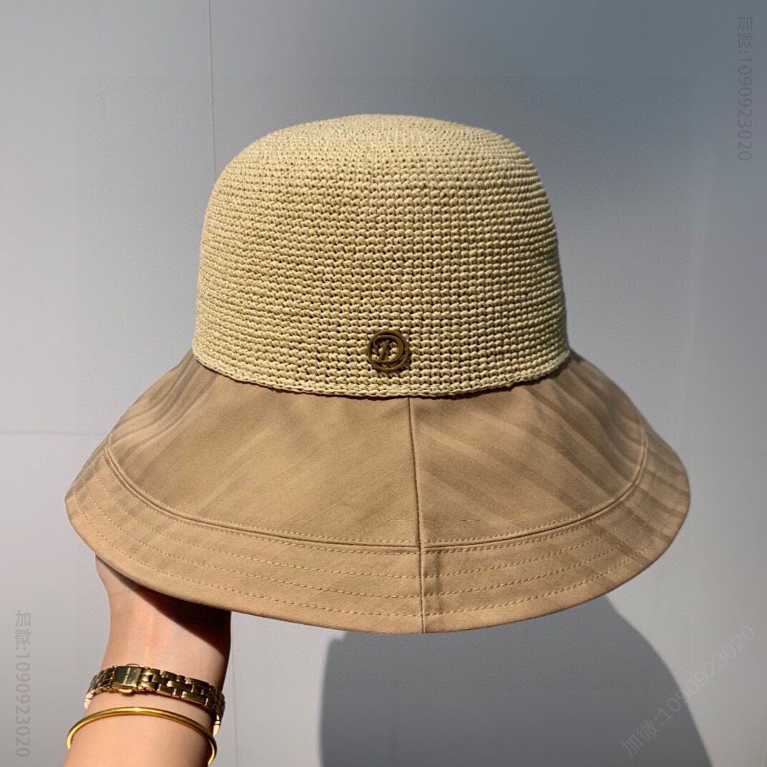Dior迪奥新款撞色布檐拉菲草遮阳礼帽太阳帽
