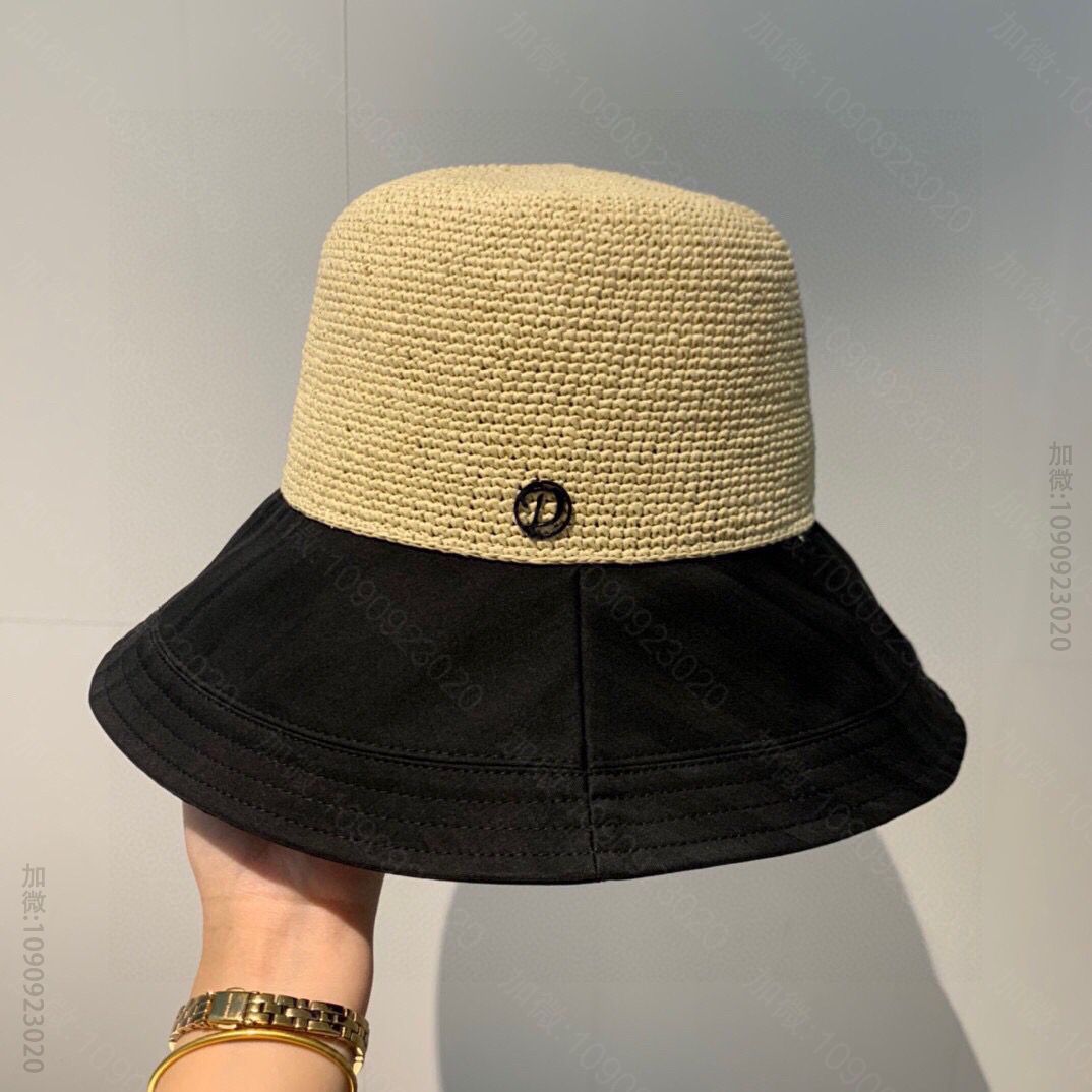 Dior迪奥新款撞色布檐拉菲草遮阳礼帽太阳帽