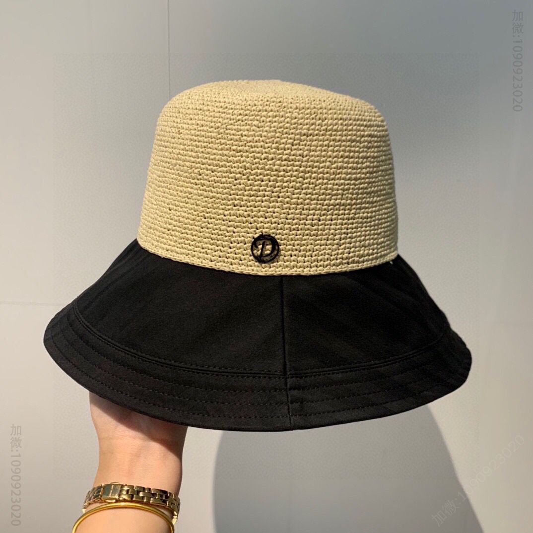 Dior迪奥新款撞色布檐拉菲草遮阳礼帽太阳帽