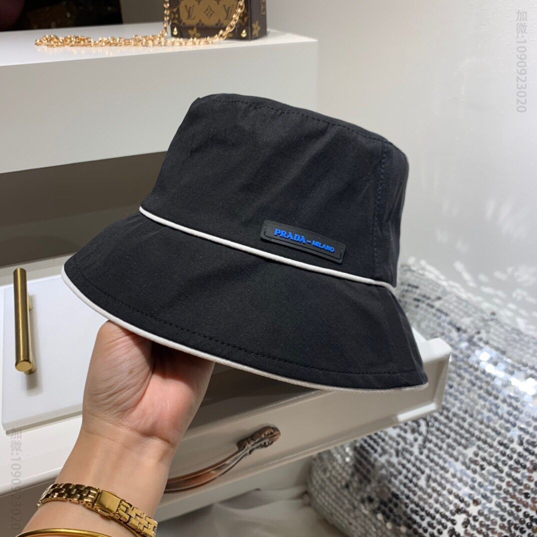 PRADA普拉达新款帆布黑女通用遮阳帽