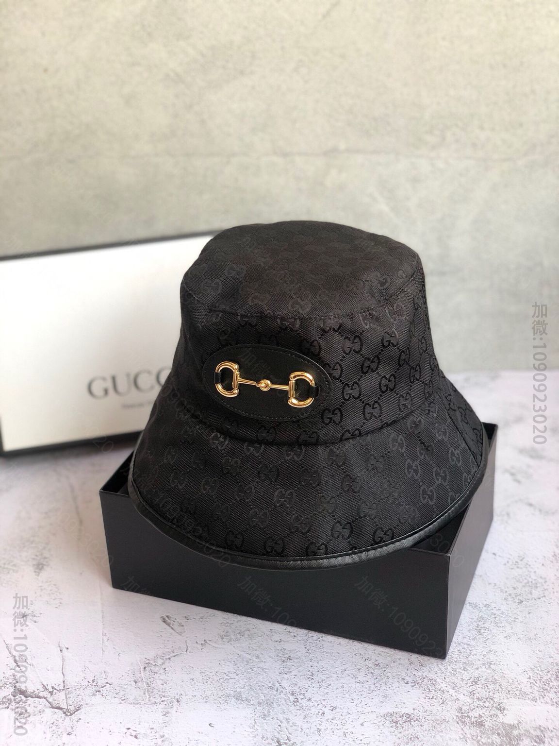 GUCCI古驰原版帆布料+牛皮微标新款原单渔夫帽