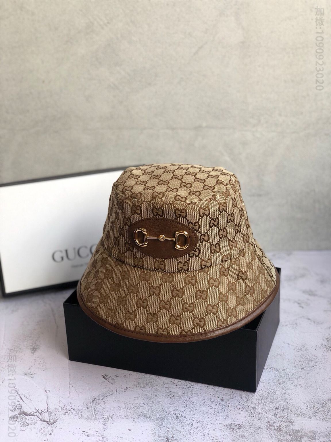 GUCCI古驰原版帆布料+牛皮微标新款原单渔夫帽