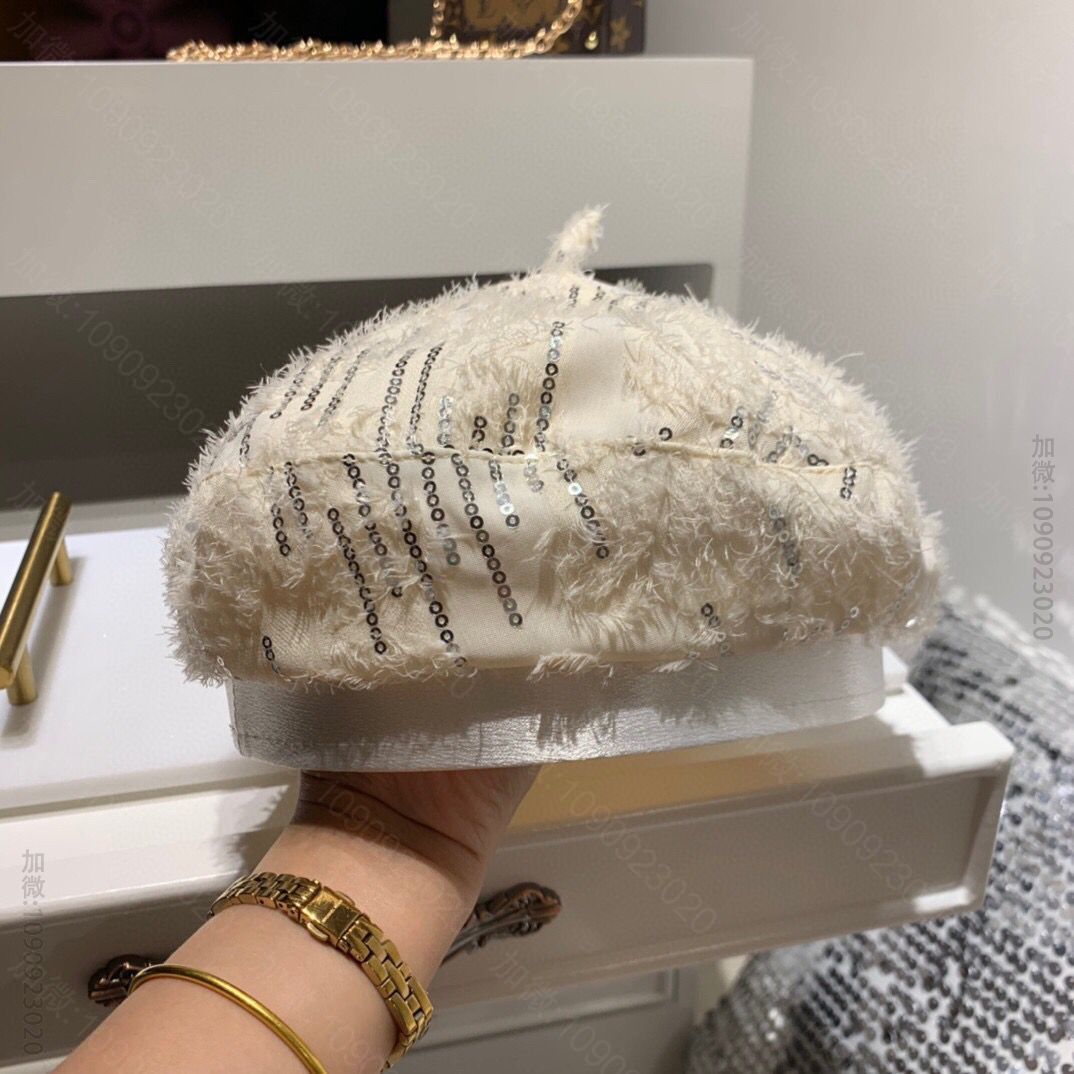 CHANEL香奈儿炫酷珠片点缀八角贝雷帽