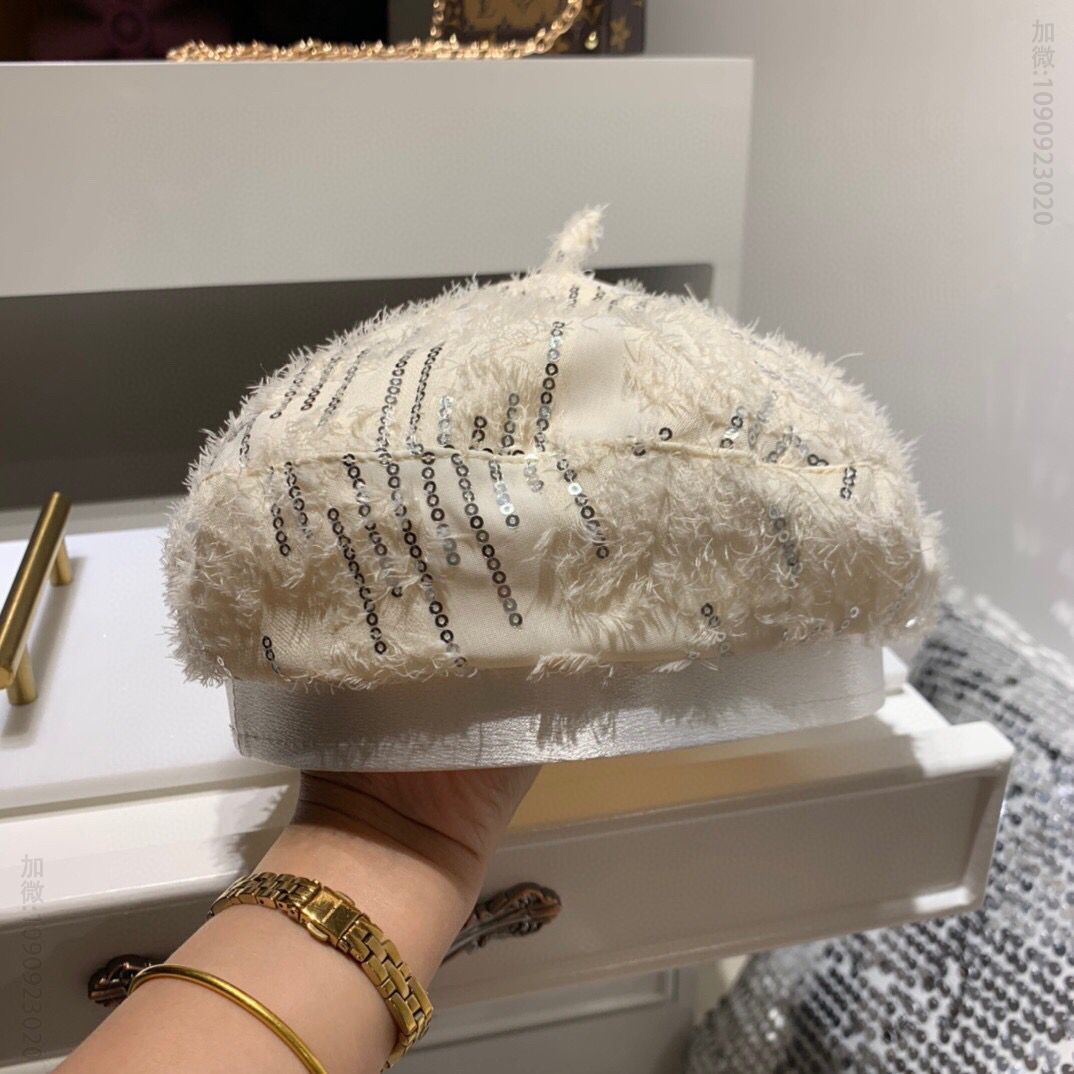 CHANEL香奈儿炫酷珠片点缀八角贝雷帽