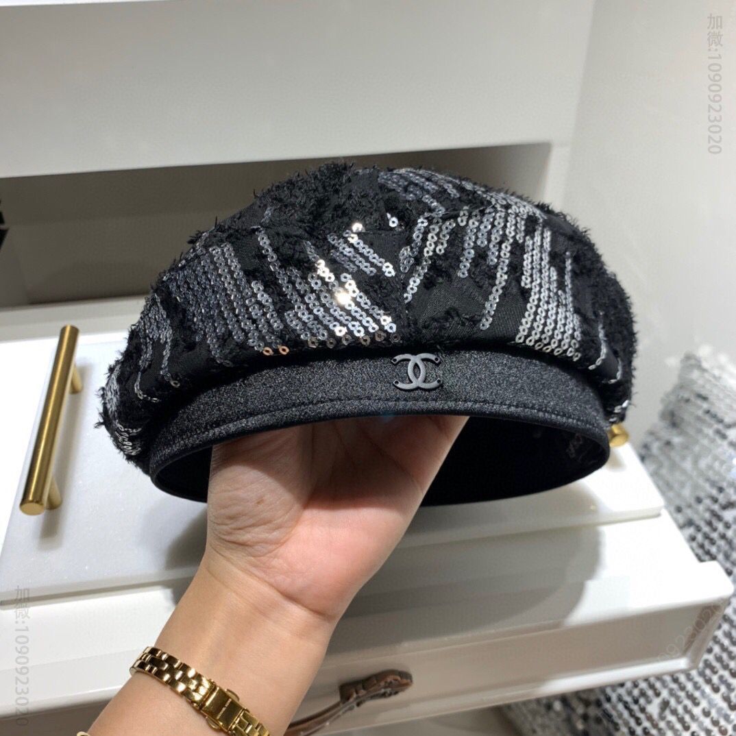 CHANEL香奈儿炫酷珠片点缀八角贝雷帽