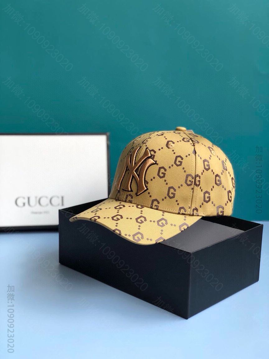 NY洋基队联名Gucci古琦ny字母潮流精致帽沿男女通用棒球帽鸭舌帽