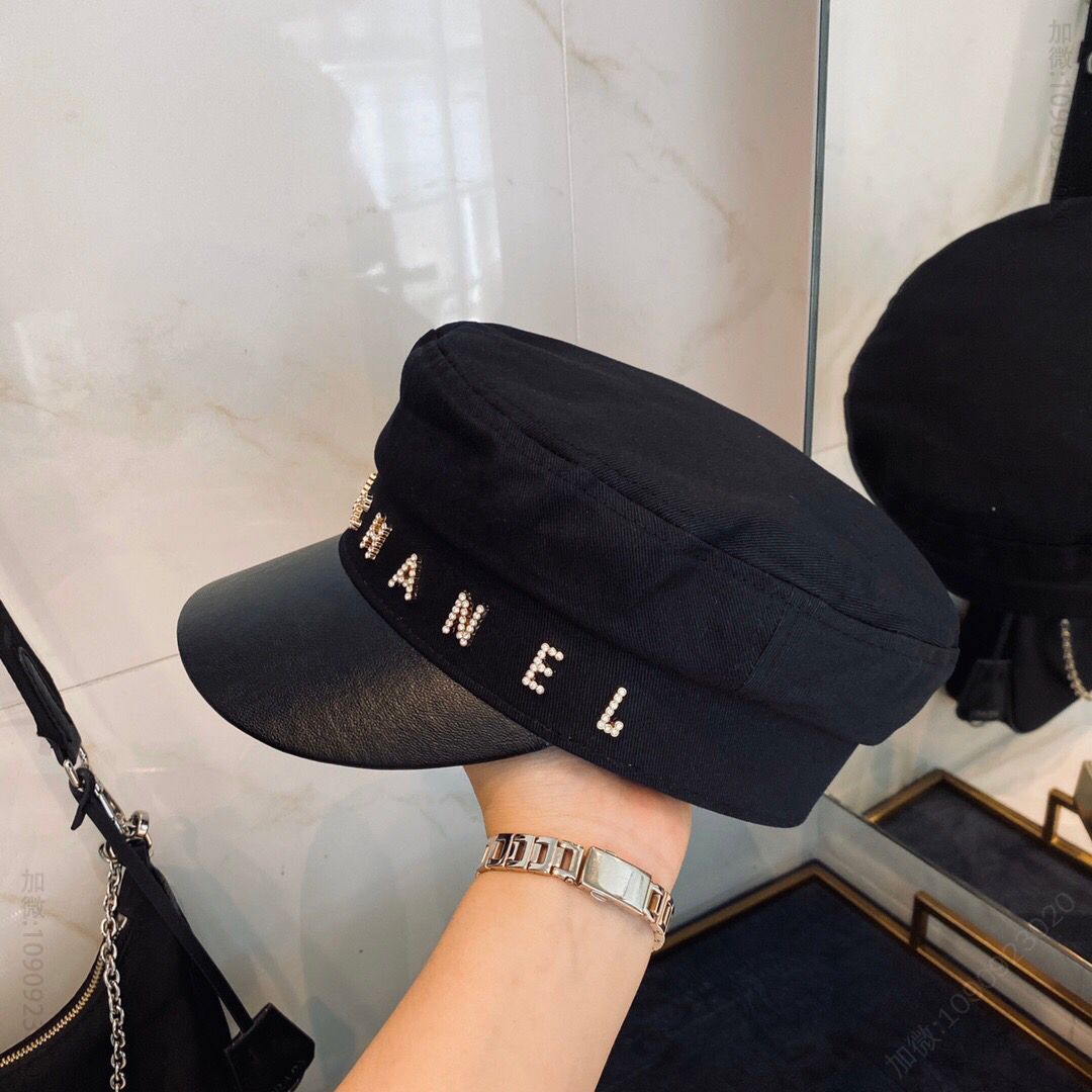 CHANEL香奈儿秋款棉布字母logo军帽